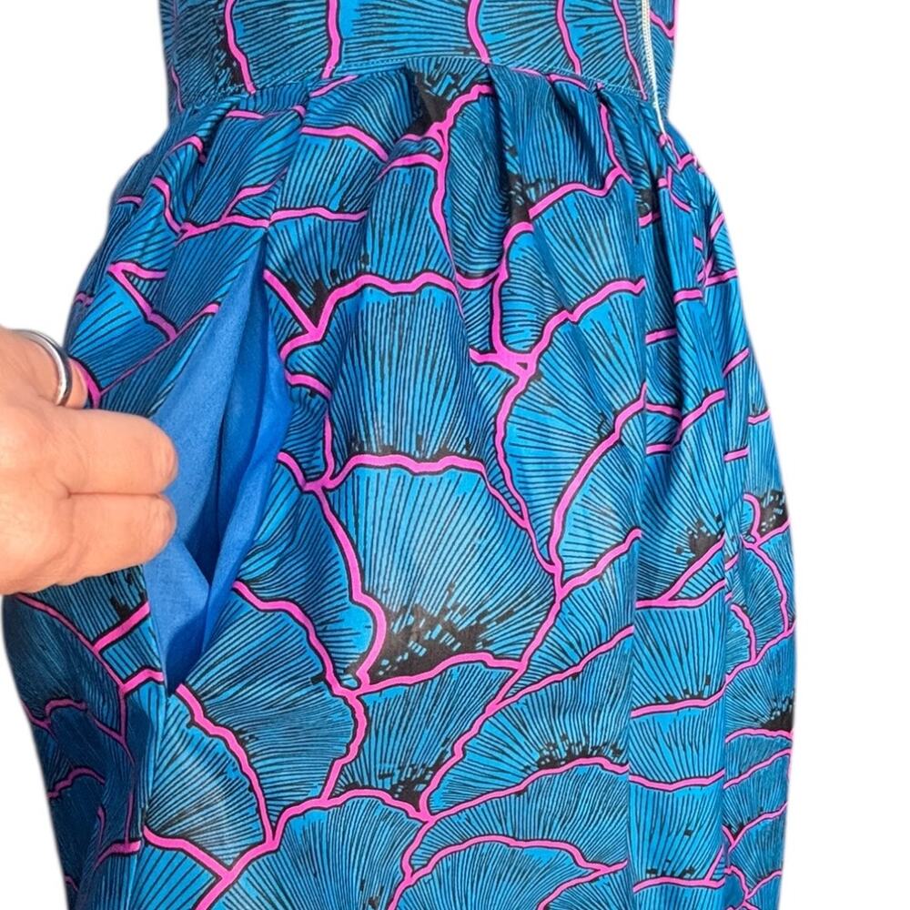 Melmikay’s Blue Pink African Ankara Floral Print Flowing Midi Skirt High Waist - Picture 3 of 9